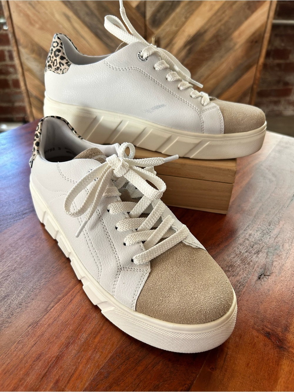 Rieker Revolution Carla Platform Comfort Sneaker Tan Leopard - Size EU37